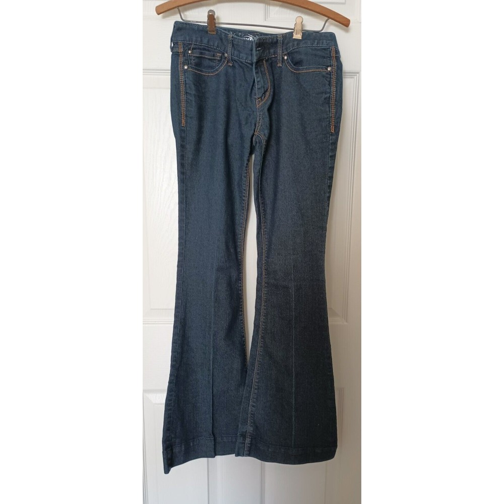 Express Low Rise Slim Flare Women's Jeans Size 4S Stella Dark Wash Flaw Read
